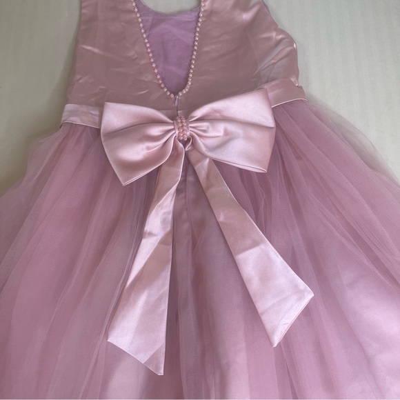 NNJXD Pink Flower Girl Formal Dress Zipper Closure Size Tab 160 Age 11-12 years - Picture 4 of 13